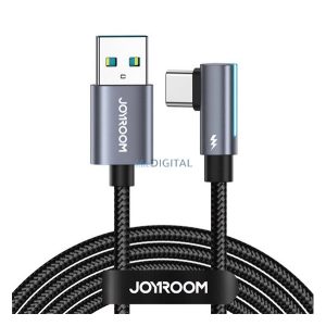 JOYROOM adatkábel (USB - Type-C, 3A, gyorstöltő, 120cm, 90 fokos, LED jelzés, cipőfűző) FEKETE