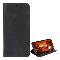   Tok álló, bőr hatású (FLIP, oldalra nyíló, asztali tartó, koptatott bőr minta, prémium) FEKETE T Phone 2 5G