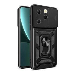   Defender műanyag telefonvédő (ütésállóság, szilikon belső, tartógyűrű, kameravédő) FEKETE Infinix Hot 40 Pro