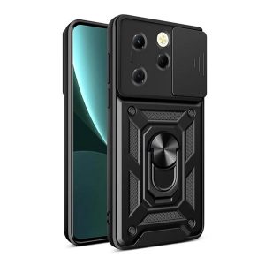 Defender műanyag telefonvédő (ütésállóság, szilikon belső, tartógyűrű, kameravédő) FEKETE Infinix Hot 40 Pro