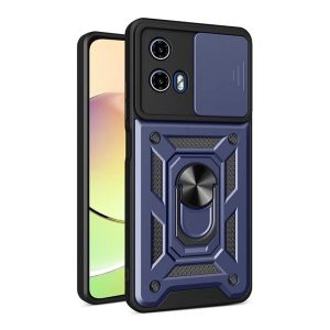 Defender műanyag telefonvédő (ütésállóság, szilikon belső, tartógyűrű, kameravédő) SÖTÉTKÉK Motorola Moto G24, Moto G04