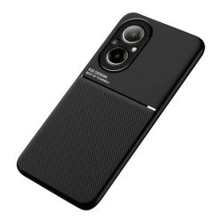   Műanyag telefonvédő (szilikon keret, ütésállóság, mágneses, bőr hatású hátlap, csíkos) FEKETE Realme C67 4G