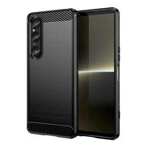 Szilikon telefonvédő (ütésállóság, légpárnás sarok, szálcsiszolt, karbon minta) FEKETE Sony Xperia 1 VI