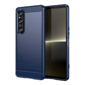 Szilikon telefonvédő (ütésállóság, légpárnás sarok, szálcsiszolt, karbon minta) SÖTÉTKÉK Sony Xperia 1 VI