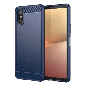 Szilikon telefonvédő (ütésállóság, légpárnás sarok, szálcsiszolt, karbon minta) SÖTÉTKÉK Sony Xperia 10 VI