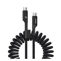   BASEUS FISH-EYE adatkábel (Type-C - Type-C, 100W, PD gyorstöltő, 100cm, spirálkábel) FEKETE