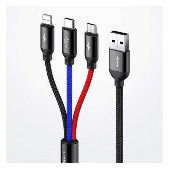 BASEUS NIMBLE adatkábel 3in1 (USB - lightning/microUSB/Type-C, 2A, 23cm) FEKETE