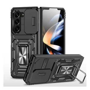 Defender műanyag telefonvédő (ütésállóság, szilikon belső, tartógyűrű, kameravédő) FEKETE Samsung Galaxy Z Fold6 5G (SM-F956)