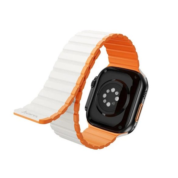 HOCO AS102 pótszíj (egyedi méret, kicsi, szilikon, 3D, mágneses) FEHÉR/NARANCSSÁRGA Apple Watch Series 8 41mm, Watch Series 9 41mm, Watch Series 7 41mm