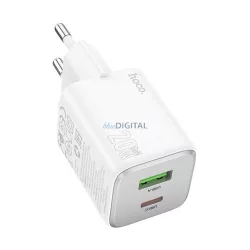   HOCO N41 hálózati töltő USB+Type-C aljzat (20W, GaN, PD gyorstöltő 3.0) FEHÉR