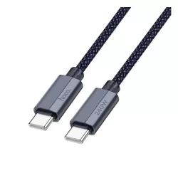   HOCO U134 adatkábel (Type-C - Type-C, 240W, PD gyorstöltő 3.0, 180cm, cipőfűző) VILÁGOSSZÜRKE