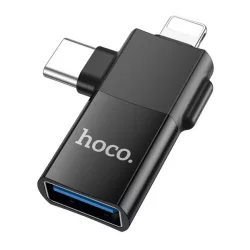   HOCO UA17 adapter 2in1 (USB aljzat - Type-C/lightning, OTG, adatátvitel és töltés) FEKETE