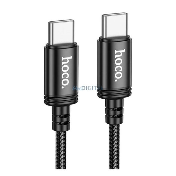 HOCO X91 adatkábel (Type-C - Type-C, 3A, 60W, PD gyorstöltő, 300cm, cipőfűző) FEKETE