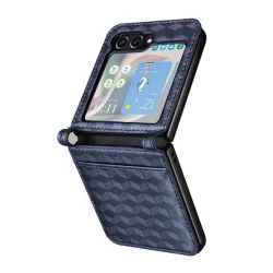   Műanyag telefonvédő (bőr hatású hátlap, teljes 3D rombusz, prémium) SÖTÉTKÉK Samsung Galaxy Z Flip6 5G (SM-F741)