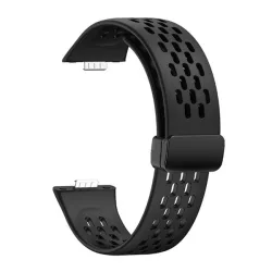   Pótszíj (egyedi méret, szilikon, lyukacsos, légáteresztő) FEKETE Huawei Watch Fit 3
