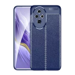   Szilikon telefonvédő (ütésállóság, bőr hatású, varrás minta) SÖTÉTKÉK Honor 200 Pro