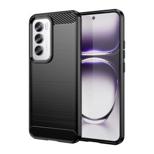 Szilikon telefonvédő (ütésállóság, légpárnás sarok, szálcsiszolt, karbon minta) FEKETE Oppo Reno 12 Pro 5G