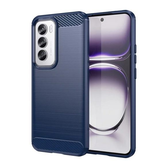 Szilikon telefonvédő (ütésállóság, légpárnás sarok, szálcsiszolt, karbon minta) SÖTÉTKÉK Oppo Reno 12 Pro 5G