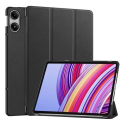   Tok álló, bőr hatású (aktív FLIP, oldalra nyíló, TRIFOLD, asztali tartó) FEKETE Xiaomi Redmi Pad Pro