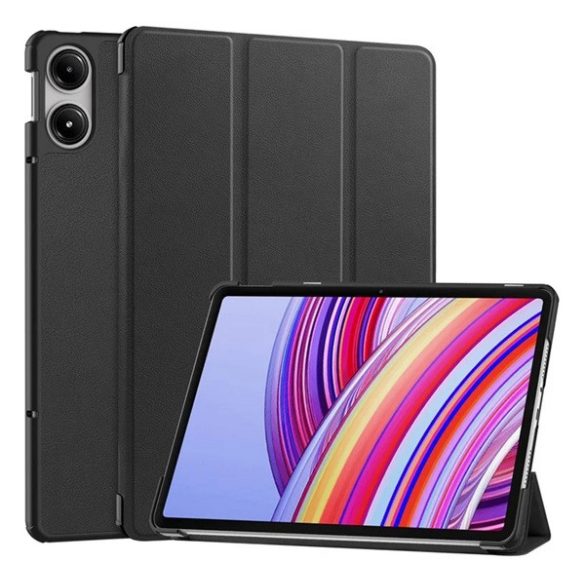 Tok álló, bőr hatású (aktív FLIP, oldalra nyíló, TRIFOLD, asztali tartó) FEKETE Xiaomi Redmi Pad Pro