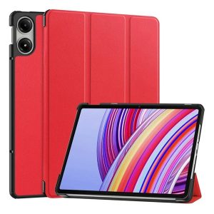 Tok álló, bőr hatású (aktív FLIP, oldalra nyíló, TRIFOLD, asztali tartó) PIROS Xiaomi Redmi Pad Pro