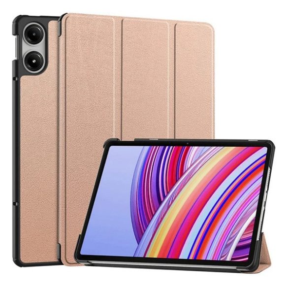 Tok álló, bőr hatású (aktív FLIP, oldalra nyíló, TRIFOLD, asztali tartó) ROZÉARANY Xiaomi Redmi Pad Pro