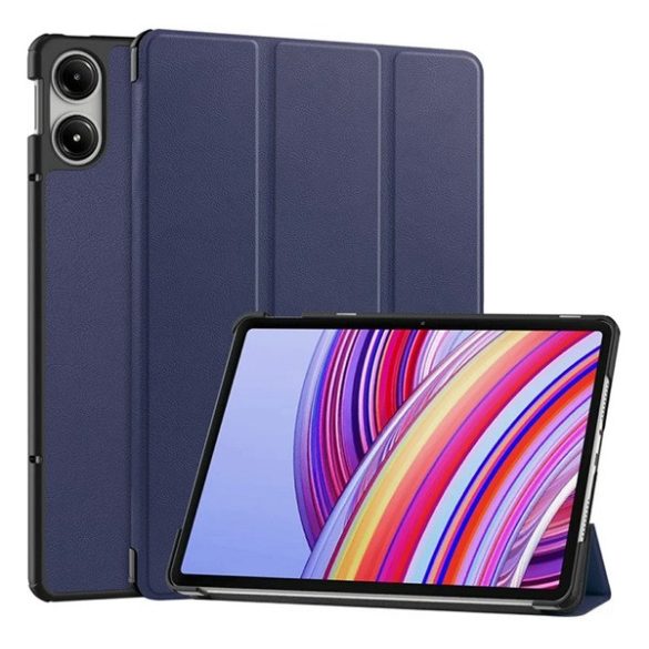 Tok álló, bőr hatású (aktív FLIP, oldalra nyíló, TRIFOLD, asztali tartó) SÖTÉTKÉK Xiaomi Redmi Pad Pro