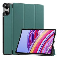   Tok álló, bőr hatású (aktív FLIP, oldalra nyíló, TRIFOLD, asztali tartó) SÖTÉTZÖLD Xiaomi Redmi Pad Pro