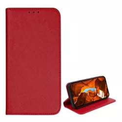   Tok álló, bőr hatású (FLIP, oldalra nyíló, asztali tartó, kártyazseb, textil hatás) PIROS T Phone 2 5G