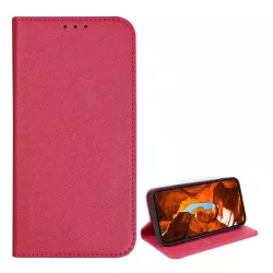   Tok álló, bőr hatású (FLIP, oldalra nyíló, asztali tartó, kártyazseb, textil hatás) RÓZSASZÍN T Phone 2 5G