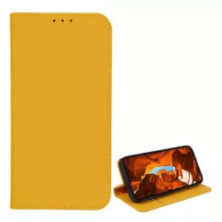   Tok álló, bőr hatású (FLIP, oldalra nyíló, asztali tartó, kártyazseb, textil hatás) SÁRGA T Phone 2 5G