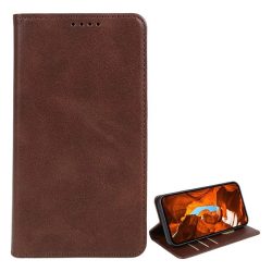   Tok álló, bőr hatású (FLIP, oldalra nyíló, asztali tartó, koptatott bőr minta, prémium) SÖTÉTBARNA T Phone 2 Pro 5G