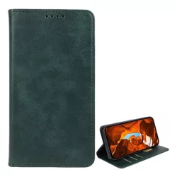   Tok álló, bőr hatású (FLIP, oldalra nyíló, asztali tartó, koptatott bőr minta, prémium) SÖTÉTZÖLD T Phone 2 5G