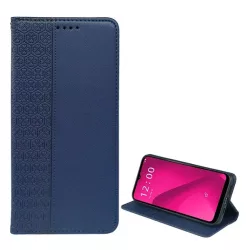   Tok álló, bőr hatású (FLIP, oldalra nyíló, asztali tartó, lóhere) SÖTÉTKÉK T Phone 2 5G