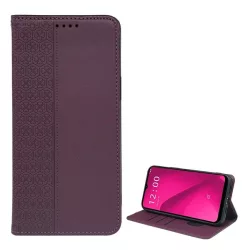   Tok álló, bőr hatású (FLIP, oldalra nyíló, asztali tartó, lóhere) SÖTÉTLILA T Phone 2 5G