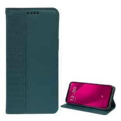   Tok álló, bőr hatású (FLIP, oldalra nyíló, asztali tartó, lóhere) SÖTÉTZÖLD T Phone 2 Pro 5G