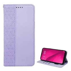   Tok álló, bőr hatású (FLIP, oldalra nyíló, asztali tartó, lóhere) VILÁGOSLILA T Phone 2 5G