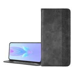   Tok álló, bőr hatású (FLIP, oldalra nyíló, asztali tartó, mozaik) FEKETE Oppo Reno 12 5G