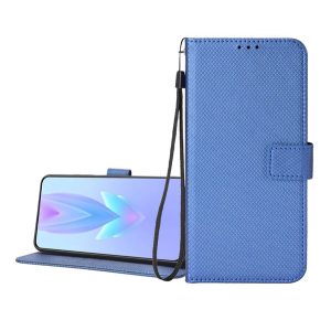 Tok álló, bőr hatású (FLIP, oldalra nyíló, asztali tartó, rombusz + kézpánt) SÖTÉTKÉK Honor Magic6 Pro 5G