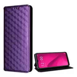   Tok álló, bőr hatású (FLIP, oldalra nyíló, asztali tartó, teljes 3D rombusz, prémium) LILA T Phone 2 5G