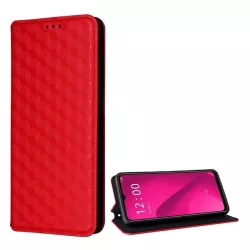   Tok álló, bőr hatású (FLIP, oldalra nyíló, asztali tartó, teljes 3D rombusz, prémium) PIROS T Phone 2 5G