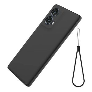 Szilikon telefonvédő (matt, mikrofiber plüss karcolásmentesítő belső, prémium + kézpánt) FEKETE Motorola Moto G85 