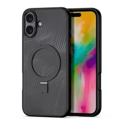   DUX DUCIS AIMO műanyag telefonvédő (ütésállóság, szilikon keret, kameravédő, MagSafe, kitámasztó, hullám) FEKETE Apple iPhone 16 Plus