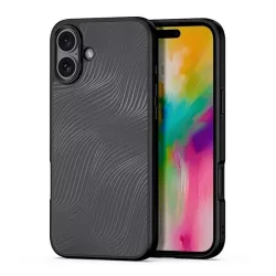   DUX DUCIS AIMO műanyag telefonvédő (ütésállóság, szilikon keret, kameravédő, matt, hullám) FEKETE Apple iPhone 16 Plus