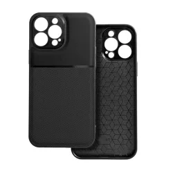   Műanyag telefonvédő (szilikon keret, ütésállóság, mágneses, bőr hatású hátlap, csíkos) FEKETE Apple iPhone 16 Plus