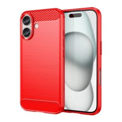  Szilikon telefonvédő (ütésállóság, légpárnás sarok, szálcsiszolt, karbon minta) PIROS Apple iPhone 16