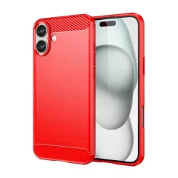   Szilikon telefonvédő (ütésállóság, légpárnás sarok, szálcsiszolt, karbon minta) PIROS Apple iPhone 16 Plus