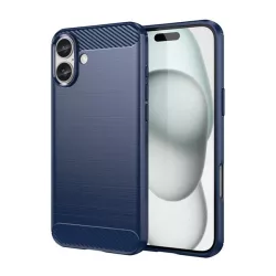   Szilikon telefonvédő (ütésállóság, légpárnás sarok, szálcsiszolt, karbon minta) SÖTÉTKÉK Apple iPhone 16 Plus