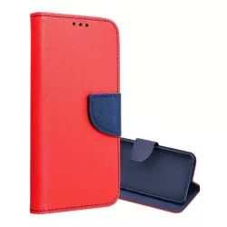   Tok álló, bőr hatású (FLIP, oldalra nyíló, asztali tartó, kártyazseb, textil hatás) PIROS/KÉK Apple iPhone 16 Plus