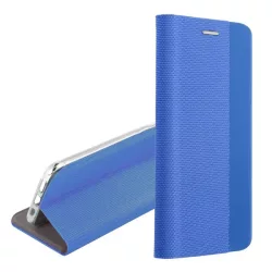   Tok álló, bőr hatású (FLIP, oldalra nyíló, asztali tartó, textil minta) VILÁGOSKÉK Apple iPhone 16 Plus
